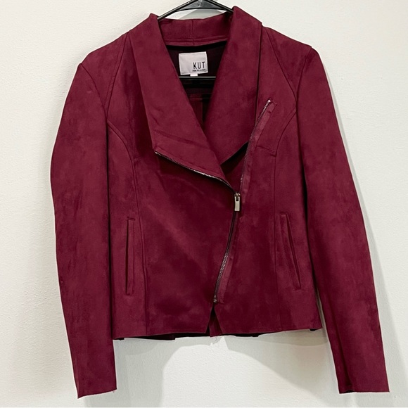 Kut From The Kloth Merlot Burgundy Faux Suede Moto Jacket - XS - Picture 2 of 11